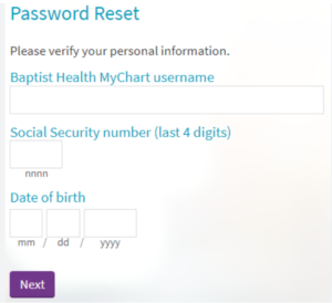 Baptist Health Patient Portal login password.