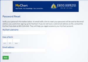 forgotten your Johns Hopkins Patient Portal login password